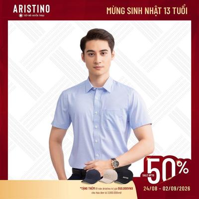 Áo sơ mi nam ngắn tay ARISTINO họa tiết xanh in lịch lãm, thanh lịch - ASS069S3