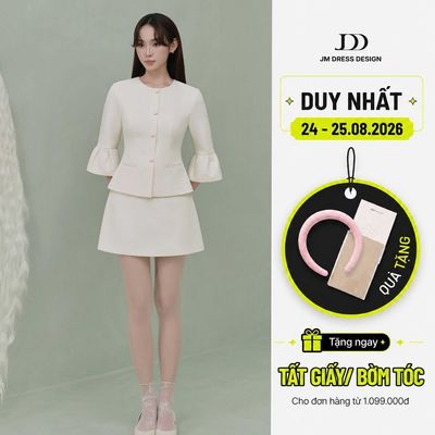 Set Áo Cổ Tròn Cúc Tay Loe 2T37.2507K + Chân Váy Có Đai 4S23.2507K – Set Matching Công Sở Thanh Lịch Thiết Kế Bởi JM