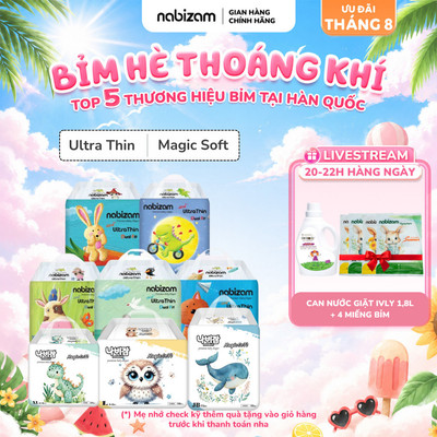 Combo 8 Bịch Tã/Bỉm NABIZAM Êm Mỏng Vượt Trội, Chống Tràn Tối Đa, Đủ Loại Kích Cỡ Bé Từ 3kg Đến 25kg
