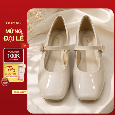 Giày Búp Bê Nữ GUMAC Da Bóng Gót Bệt Êm Chân Quai Khóa Kim Loại Mũi Bo Tròn Thanh Lịch Hiện Đại GG10016