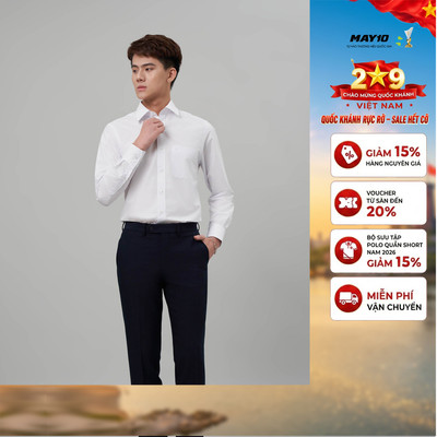 Áo sơ mi nam trắng dài tay May 10 màu AT049 dáng suông