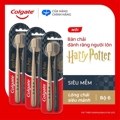 Bộ 6 Bàn chải Colgate Harry Potter cho người lớn, lông chải siêu mềm mảnh, chải sạch dịu nhẹ