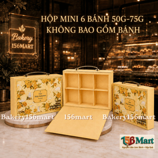 [SIÊU XINH] Hộp Trung Thu Mini Cứng 6 bánh (50g-75g) - HOA VÀNG-  bakery.nhathuy