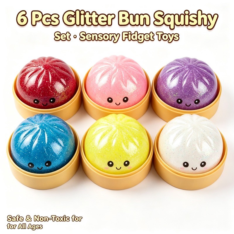 Mini Steamer Bao gồm đồ chơi bóp Bun hấp Pectin lấp lánh vàng, đồ chơi giải nén bắt chước thực tế