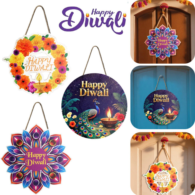 Happy Diwali Gỗ Dấu Hiệu Trang Trí Cửa Vòng Hoa Treo Cho Cửa Trước Phòng Khách Tường Diwali Đảng