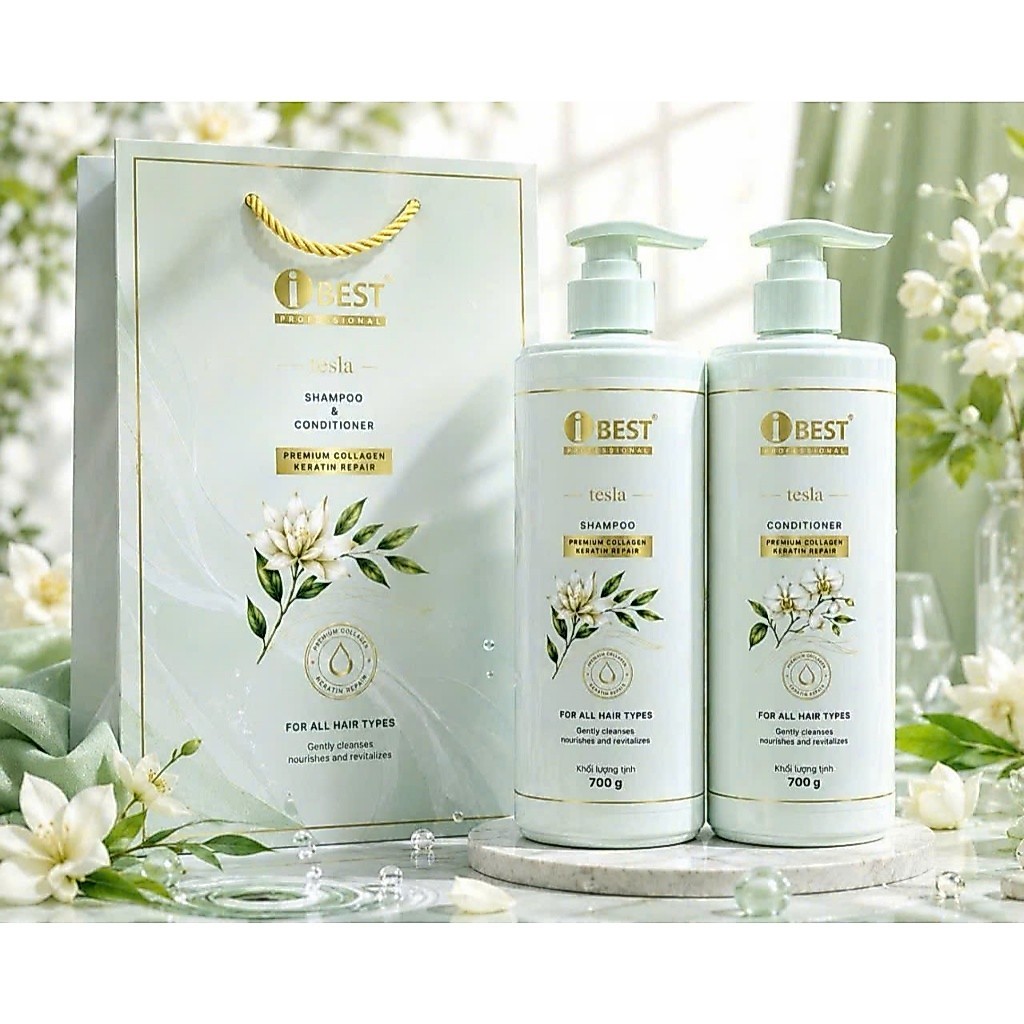 Dầu gội, dầu xả iBest Tesla Shampoo, Conditioner Premium Collagen Keratin Repair [N2 Beauty]