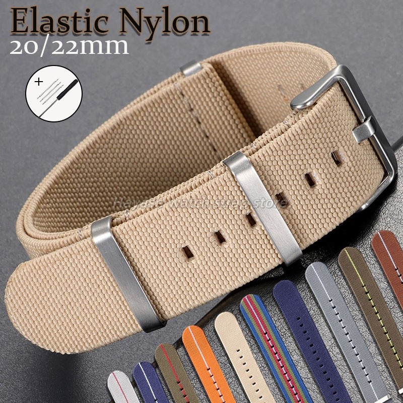20 / 22mm Co Giãn Một Vòng Nylon Dây Đeo Đồng Hồ Nato Dệt Quân Sự Vải Dây Đeo Đồng Hồ Nam Nữ Thể Thao Dây Đeo Tay Vòng Tay