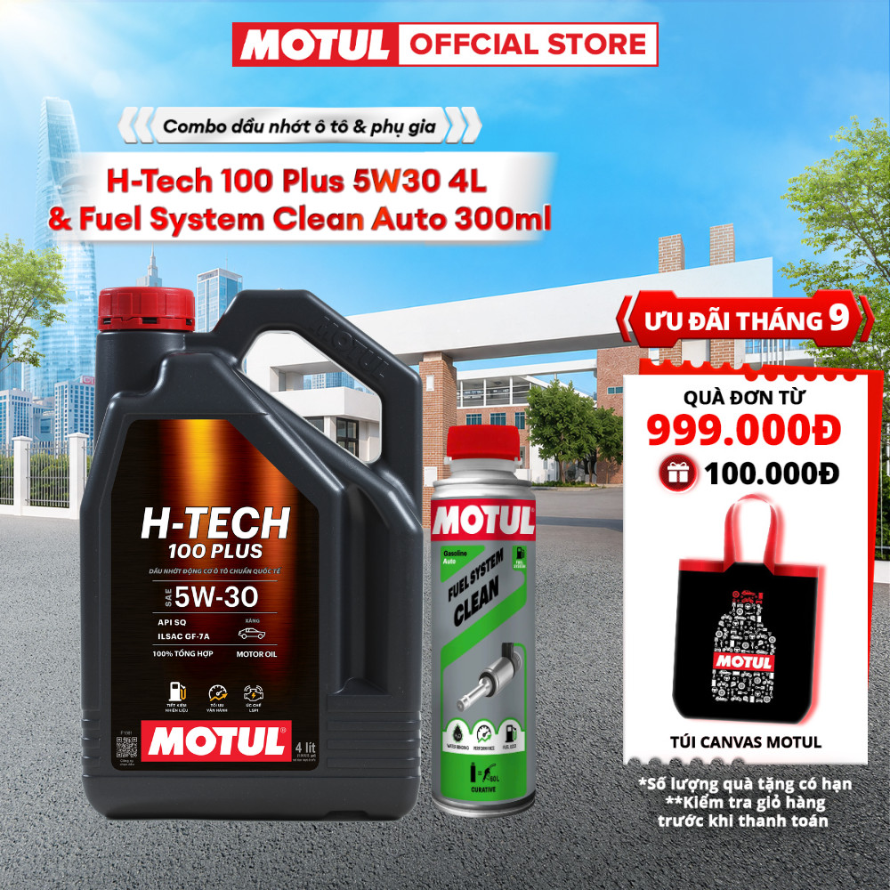 Combo Dầu nhớt xe ô tô MOTUL H-TECH 100 PLUS 5W30 4L và Phụ gia vệ sinh hệ thống nhiên liệu xe ô tô 