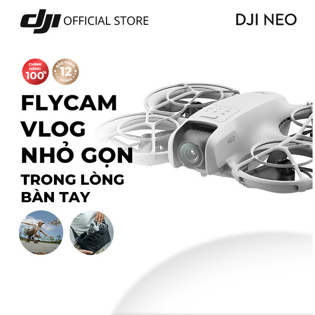 Flycam DJI NEO 2 theo dõi chủ thể nhỏ gọn cất cánh trong lòng bàn tay