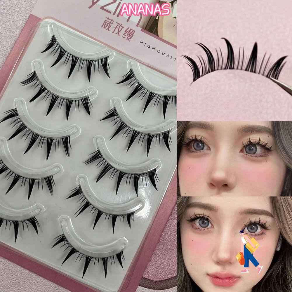 ANANAS 5 Cặp Manga Lông Mi Anime, Lông Mi Giả Cosplay Nhật Bản Chính Hãng, 5 Cặp Gói Lông Mi Giả Dày