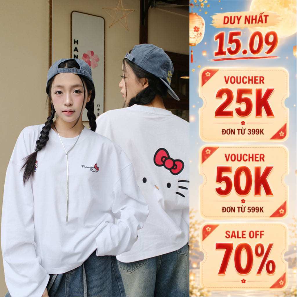 Áo thun boxy tay dài Miucho chất vải thoáng mát cổ tròn đứng form BST hình free style in mix sắc nét