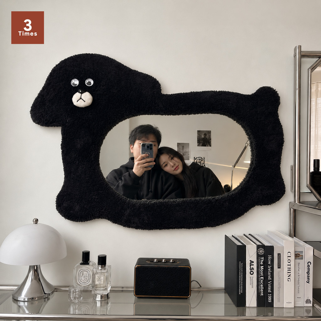 Gương Decor Treo Tường Hình Chó 40x60cm Bọc Nỉ Lông, Gương Phòng Ngủ Trang Điểm Cute