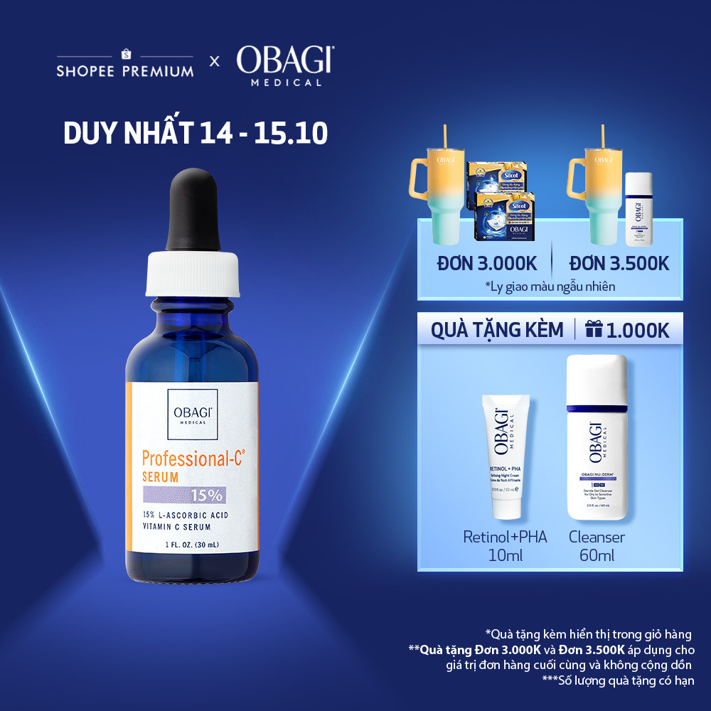 [VOUCHER SVIP 20%] Serum Vitamin C 15% Dưỡng Sáng Da & Chống Oxy Hóa Obagi Professional-C 30ml