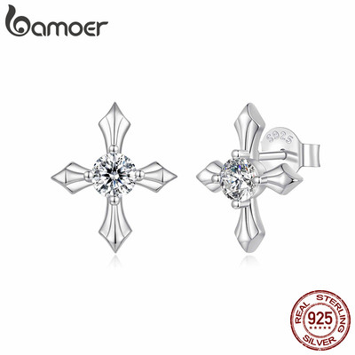 Bông tai chữ thập moissanite bạc 925, trang sức thiết kế nữ, quà tặng sang trọng
