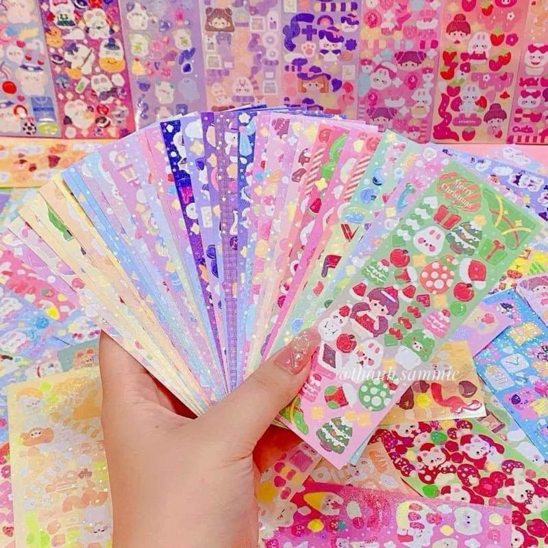 Set 200 Tấm Sticker Lấp Lánh Trang Trí – Dài  Nhiều Mẫu Xinh Lung Linh mua nhiều tặng (nhíp)