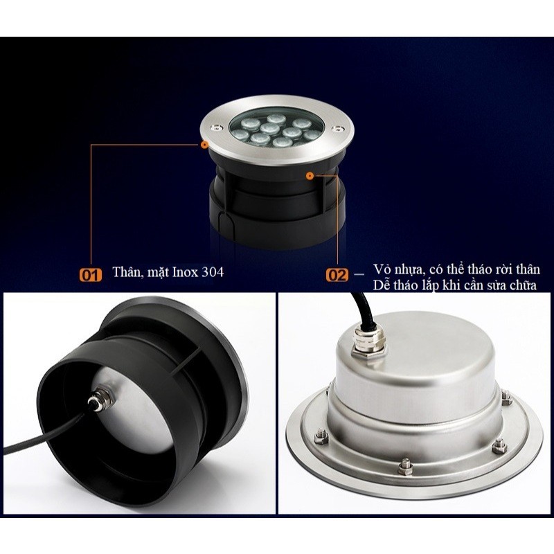 Đèn Âm Sàn Inox IP68 Chống Nước Cao Cấp
