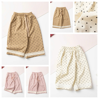 Quần chấm bi, Quần baggy rộng thu đông bé gái cạp chun, viền ren rộng size 2–12 tuổi