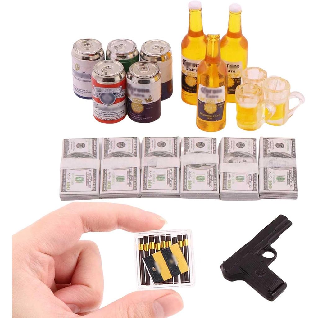 1 Bộ Mini Prop Mini Mini Chai Bia Mini Lon Bia Thu Nhỏ Tiền 100 Đô La Hóa Đơn Bộ Mô Hình Cho Tỉ Lệ 1