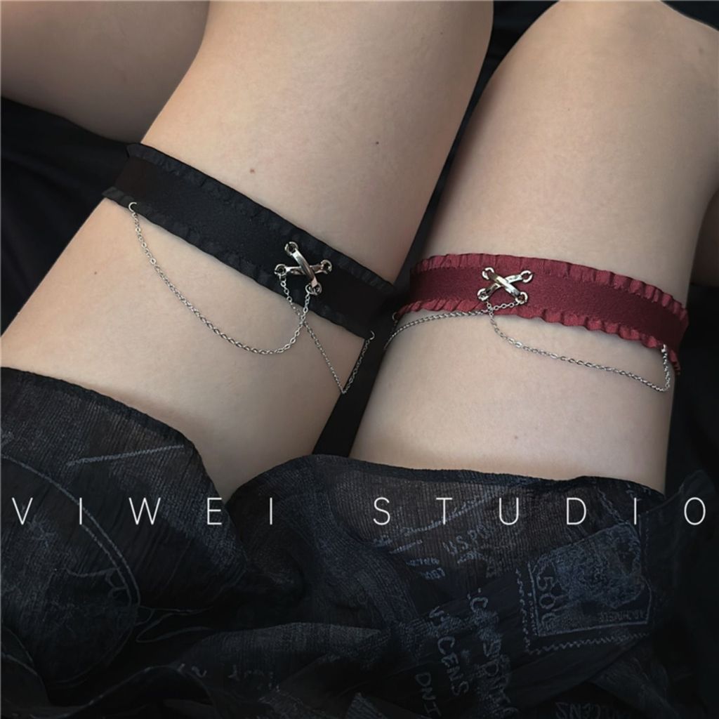< Gothic Cross Leg Ring} Gothic Maid Style Dark Abstinence Vòng cổ chân đàn hồi có thể điều chỉnh đù