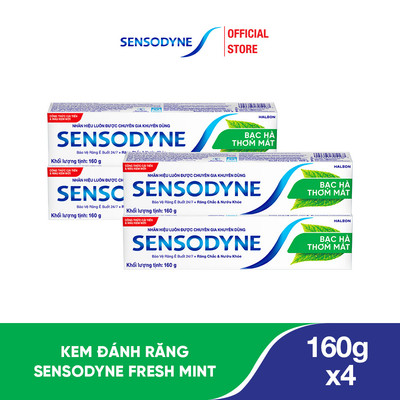 Bộ 4 Kem đánh răng SENSODYNE Fresh Mint 160g giúp giảm ê buốt hiệu quả với hương bạc hà thơm mát