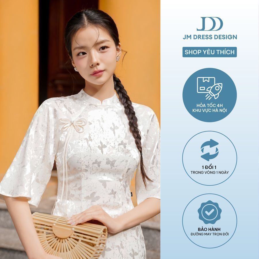 Áo dài Lục Khuê - Áo dài ôm tay A chất lụa 2M10.2409BF, áo dài cách tân thiết kế bởi JM Dress Design