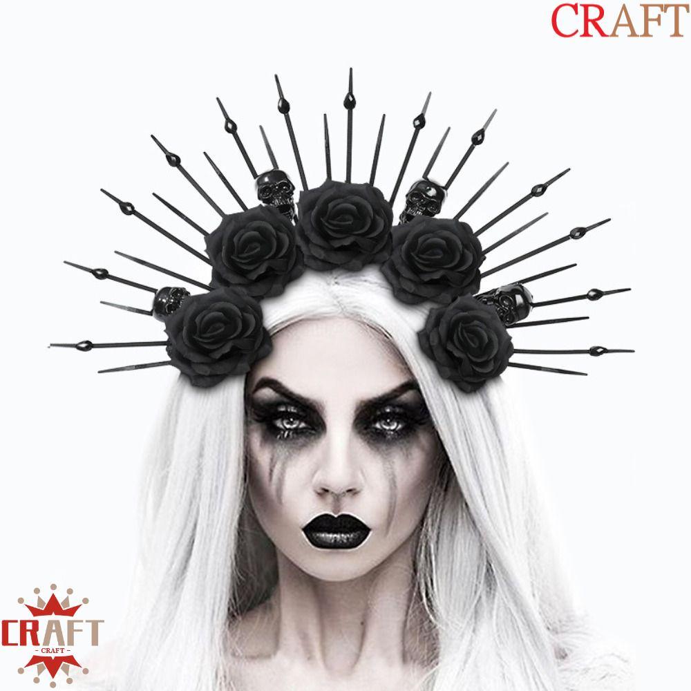 CRAFT Skull Rose Veil Headband, Party Attire Skull Halloween Skull Hair Hoops, Newly Black Rose Goth