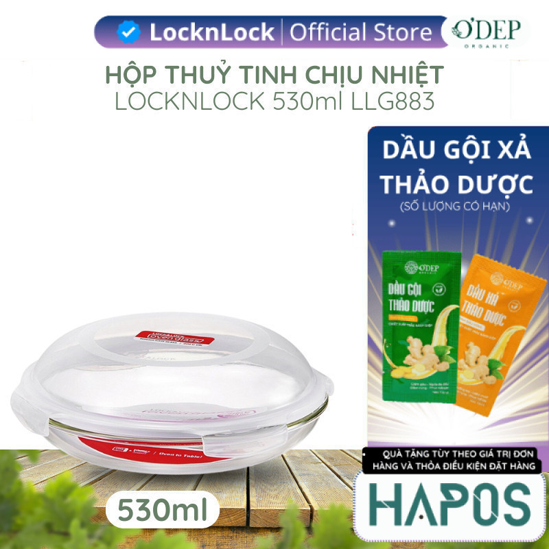 Hộp thủy tinh chịu nhiệt hình tròn Chính hãng LocknLock Glass food container round 530ml LLG883 - HA