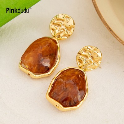 Pinkdudu Pháp Bohemian Đá Không Đều Kim Loại Tòn Ten Bông Tai Eclectic Phong Cách Vintage Tuyên Bố Giọt Cho Nữ Artsy & Sang Trọng PD1291