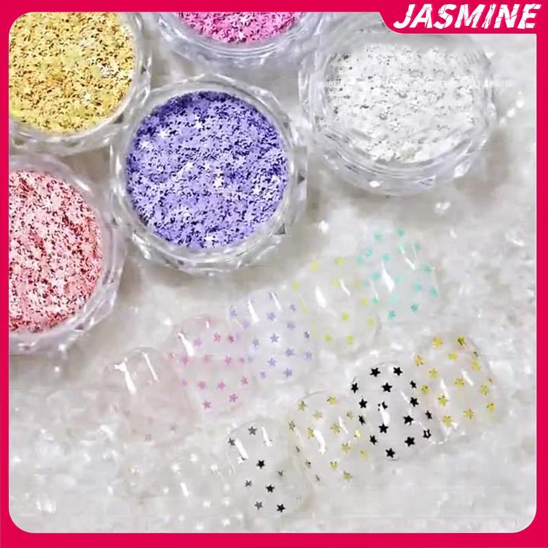 JASMINE 1Jar 1mm Mini Ngôi Sao Lấp Lánh Móng Tay Lấp Lánh Trang Trí Móng Tay Thiết Kế Salon Móng Tay