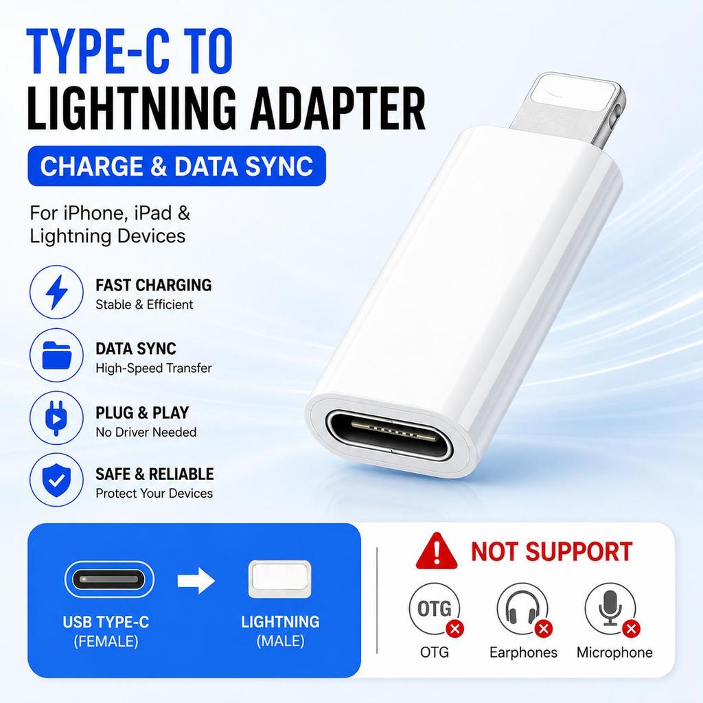 USB C sang Lightning Adapter USB C Nữ sang Lightning Nam Sạc Nhanh Đồng Bộ Dữ Liệu Cho iPhone 14 13 