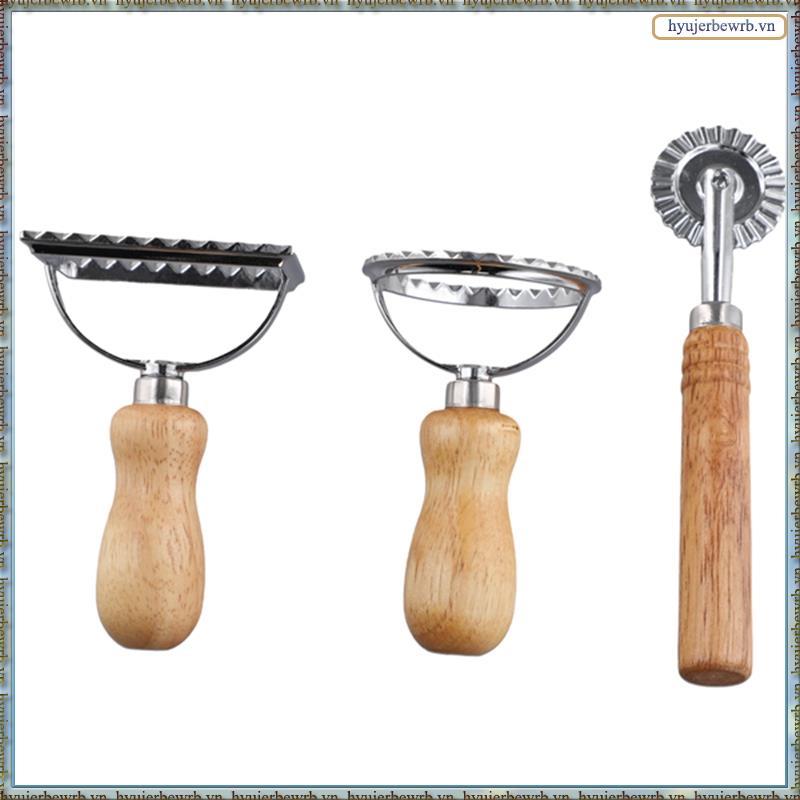 3 Máy Cắt Tem Ravioli Có Bộ Bánh Xe Con Lăn, Khuôn Có Tay Cầm Bằng Gỗ Cho Pasta, Bánh Bao Lasagna, B