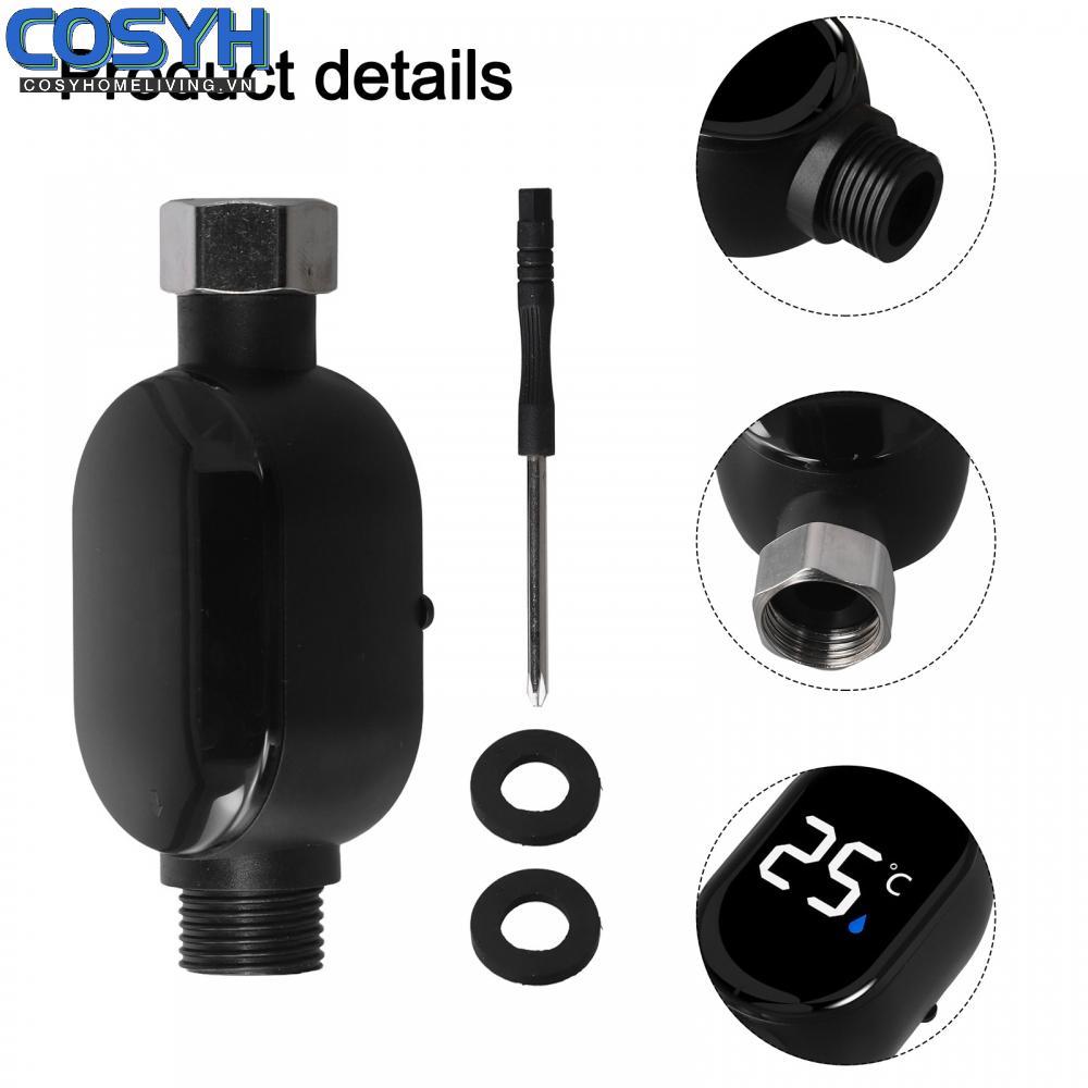 <cosyh>Black LED Water Thermometer with 0-99C Display and 1/2 Interface for Bath Safety