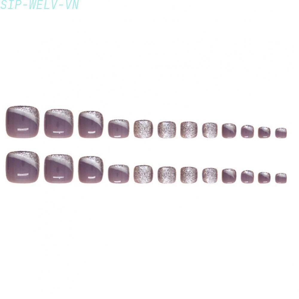 {WELV}Light Purple Cat Eye Press On Nails FOR french Style Glue On False Nails 24pcs