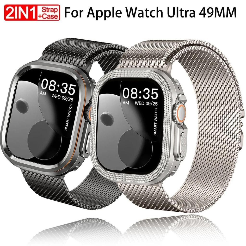 Dây đeo + Vỏ bọc bảo vệ bằng kim loại từ tính Tương thích cho Apple Watch Ultra 3 2 1 49mm iWatch Se