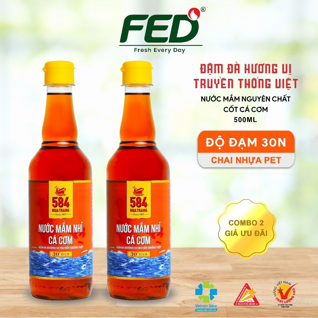 Nước Mắm 584 Nha Trang 30 Độ Đạm - Nước Mắm Truyền Thống Chai Nhựa 500ml, N0530-2 [COMBO 2 CHAI] - F