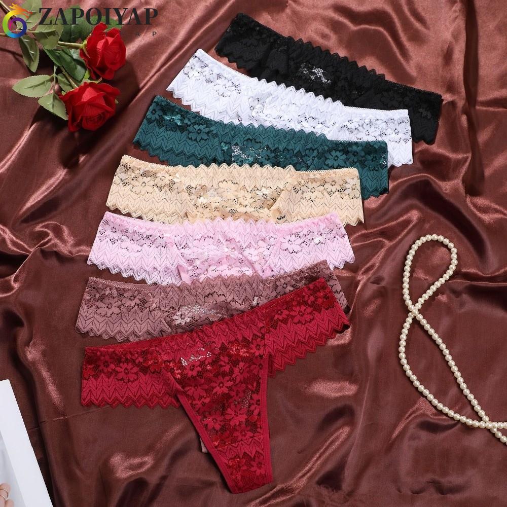 ZAPPOIYAP Ren Hoa Nữ Thông, Eo Thấp Sheer Ren Sheer Lưới Ren Quần Đùi, Hoa T-Back Quần Lót Trong Suố