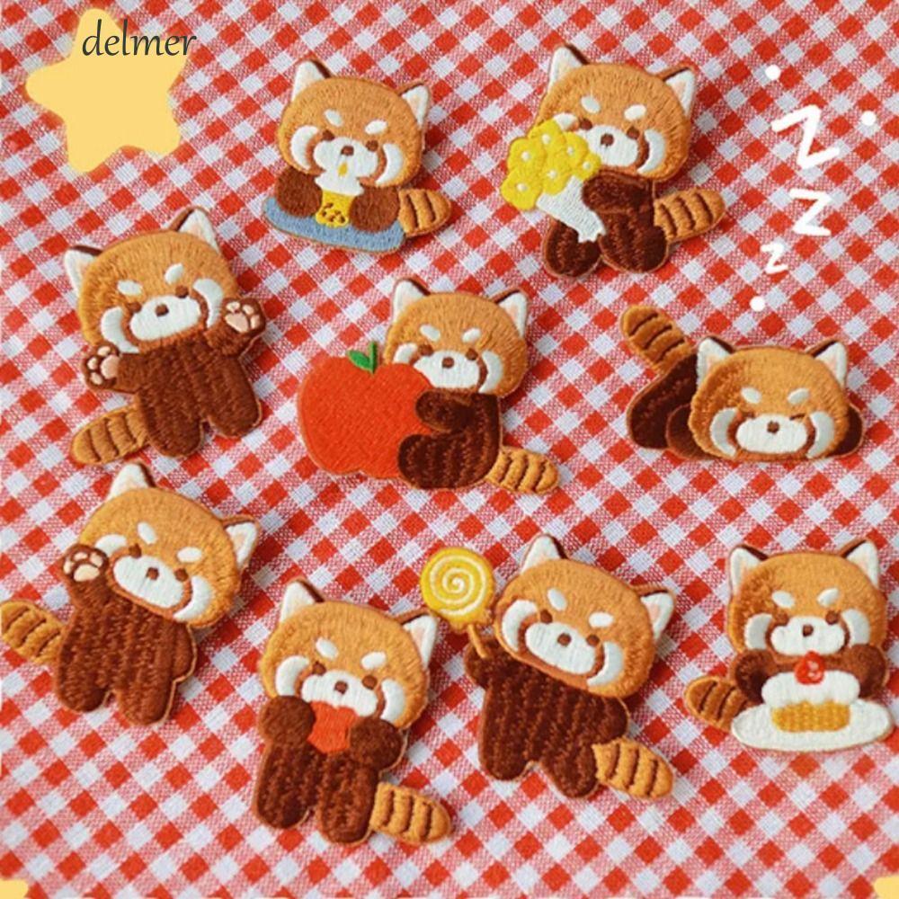 DELMER Red Panda Patches, Tự dính Quần áo dễ thương Táo, Phụ kiện quần áo DIY Lesser Panda Cartoon H