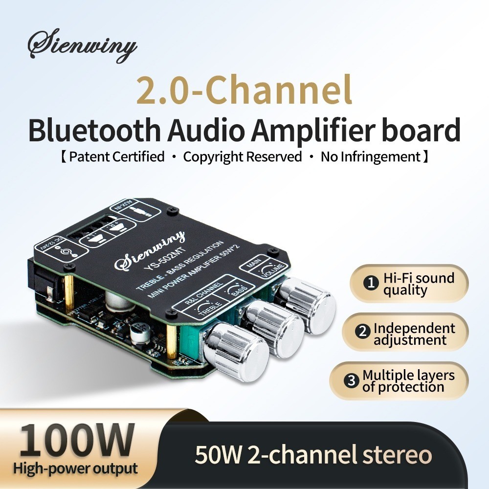 YS-502MT Bộ Khuếch Đại Âm Thanh mini bluetooth 5.0 2x50W mạch 2.1