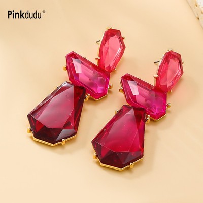 Pinkdudu Nhiều Lớp Hình Học Acrylic Màu-Block Tuyên Bố Bông Tai Dành Cho Nữ Phóng Đại Thiết Kế Tòn Ten Bông Tai Đậm Trang Sức Nghệ Thuật PD2547