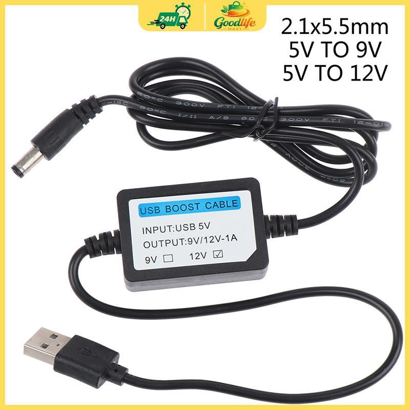 Usb phí điện tăng cáp DC 2.1x5.5 mét 5V để DC 9V/12V 1A bước lên cáp