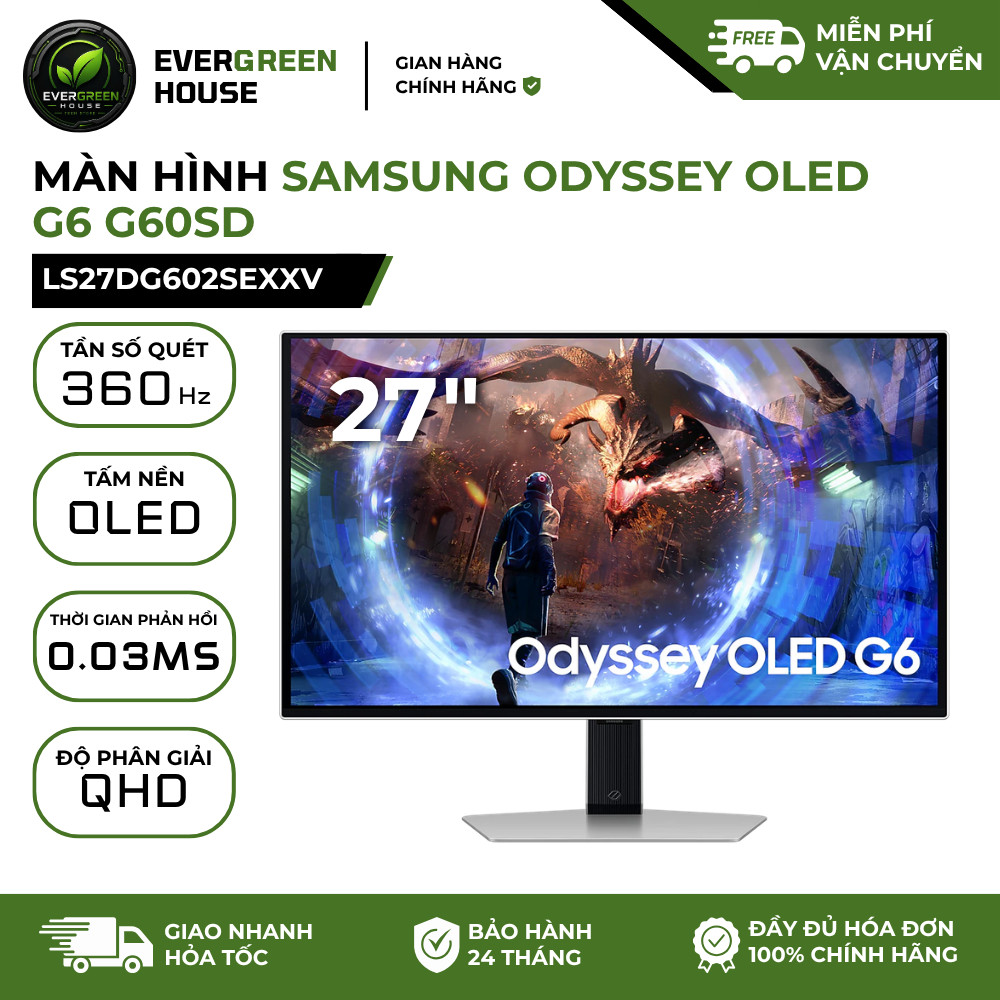 [Full VAT] Màn Hình Gaming Samsung Odyssey OLED G6 LS27DG602SEXXV 27 Inch QHD OLED 360Hz 0.03ms