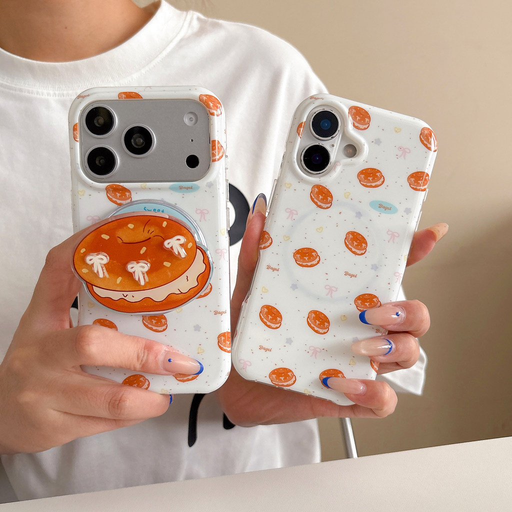 Ốp điện thoại từ tính in hình Bagel Mini dễ thương cho IPhone 17 16 15 Pro Max Họa tiết bánh mì hoạt