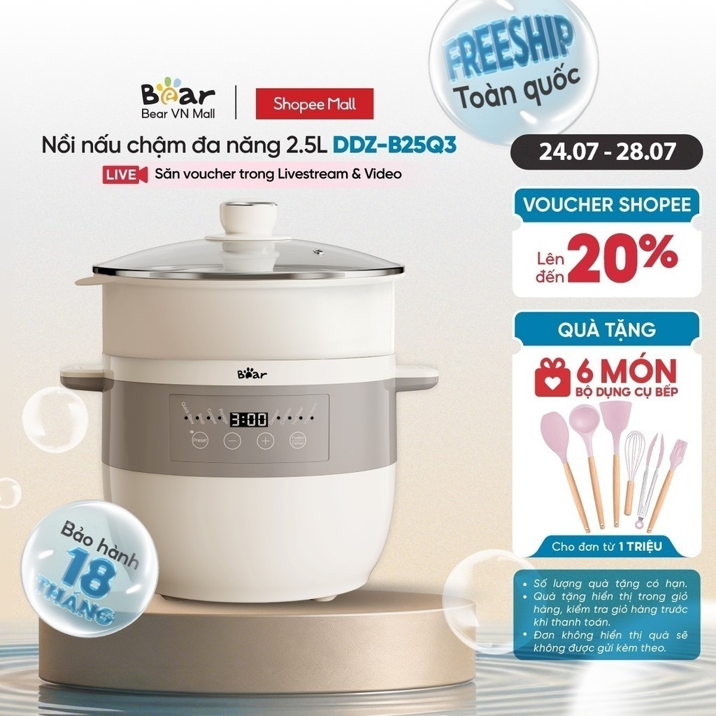 Nồi nấu chậm đa năng 2.5L Bear DDZ-B25Q3 - Hàng Chính Hãng