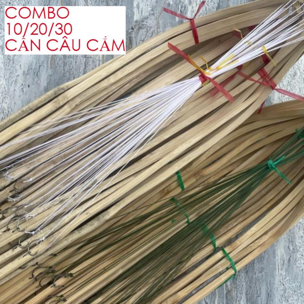 Bộ 10/20/30 cần câu cắm bền đẹp, cần dẻo chịu lực, dây cước nylon chắc khỏe, lưỡi câu số 8 sắc bén, 