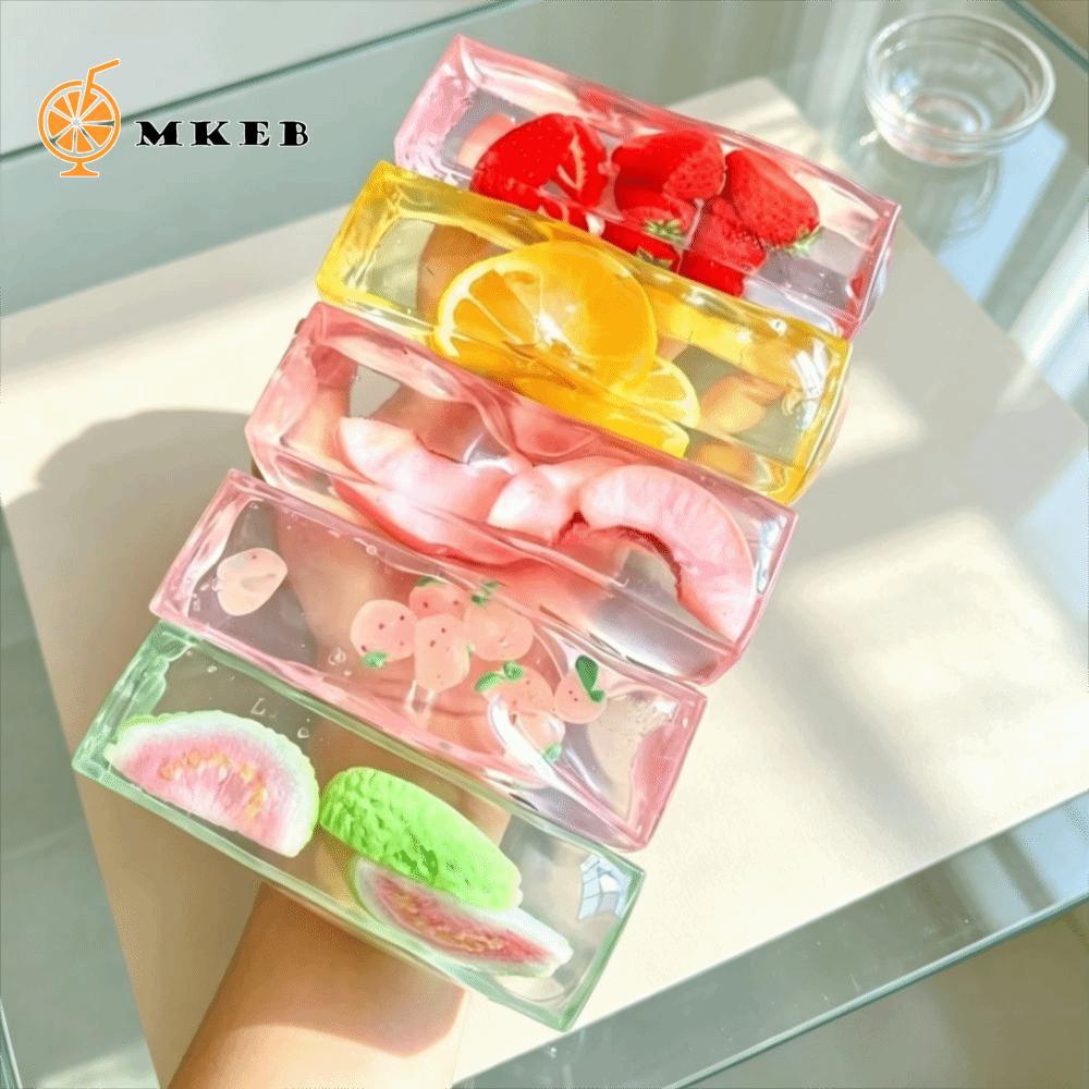 MKEB Fruit Slush Squishy Toy, Slow Rebound Soft Fruit Ice Cube Squishy Toy, Ice Cube Toy Strawberry 