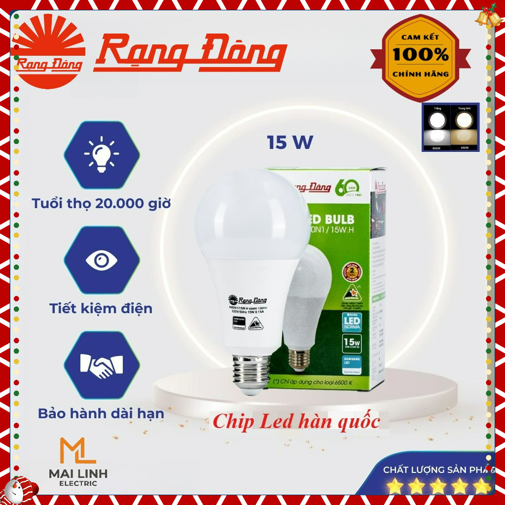 Bóng đèn Led bulb Tròn 15W Rạng Đông -Đui E27, siêu sáng, tiết kiệm điện - MODEL Bulb-15W