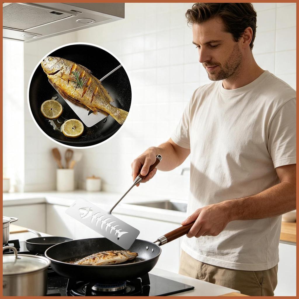 Kim Loại Cá Thìa Tay Cầm Chiên Flipper Dụng Cụ Nhà Bếp Cá Flipper Thép Không Gỉ Turner Cho Lật Chiên