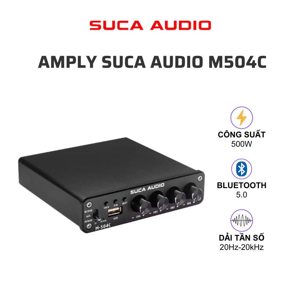 Amply 4 Kênh SUCAUDIO M504C Chính Hãng | Công Suất 50W x 4 | Bộ Khuếch Đại Âm Thanh HiFi