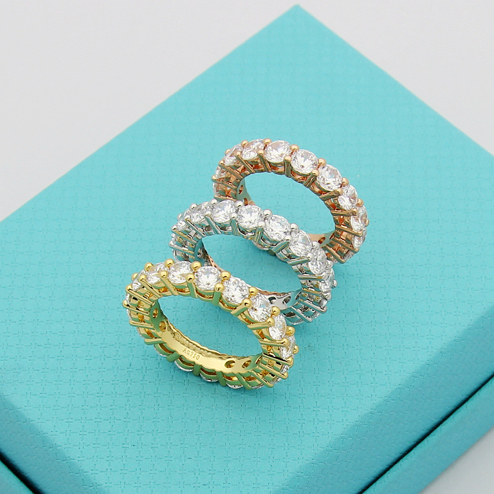 VO1V Diamond ring, letter ring, round diamond, single row diamond couple's ring t Inlay