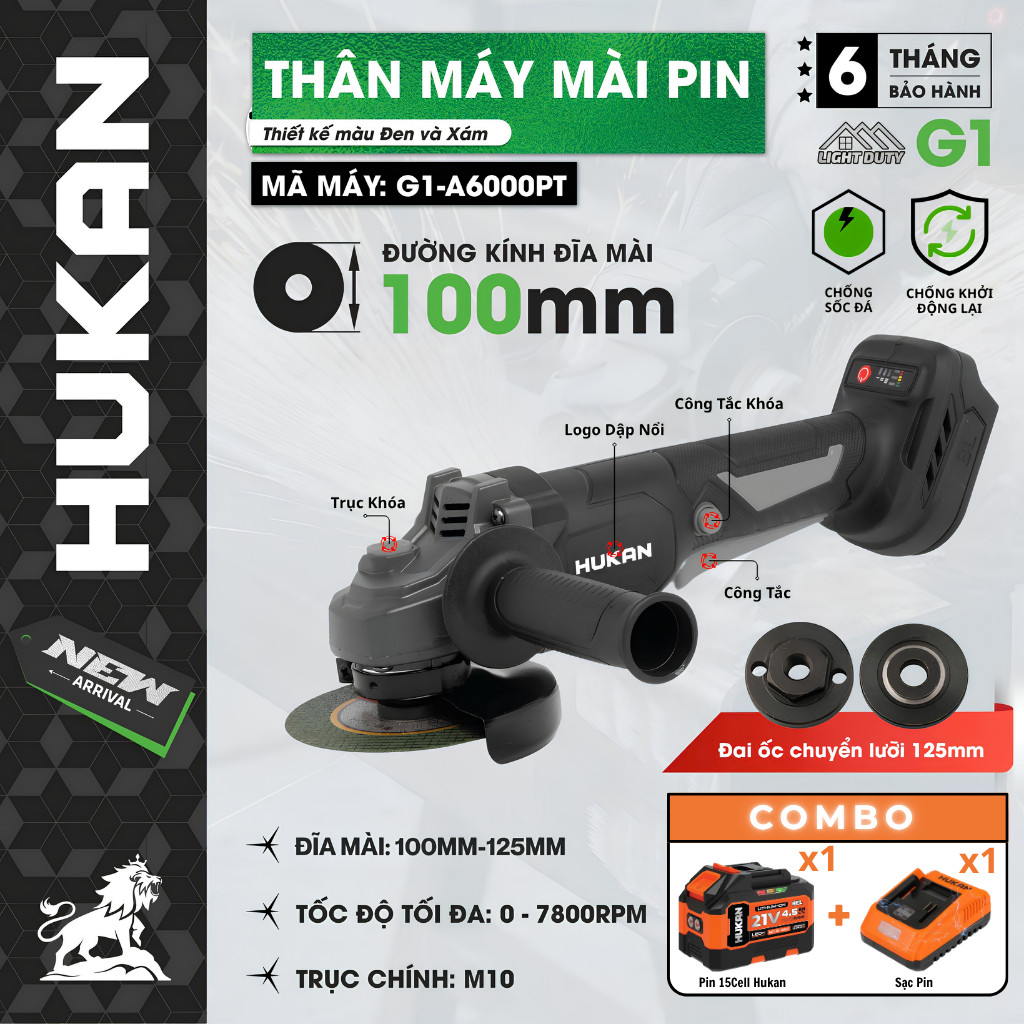 Máy Mài Pin HUKAN G1-AG5700S, AG5900BL Và A6000PT, Chân Phổ Thông, Không Chổi Than